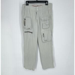 Pete & Greta by Johnny Was NEW Womens Y2K Cargo Pants Linen Size 4 Pale Green